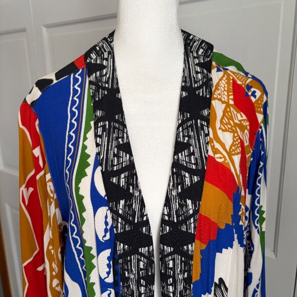 John Mark Size L Bohemian Abstract Print Open Front Cardigan Bold and Vibrant - Picture 2 of 10